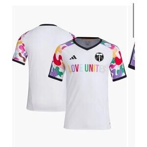 Adidas Mens White Portland Timbers 2023 Pride Pre Match Top Size Medium